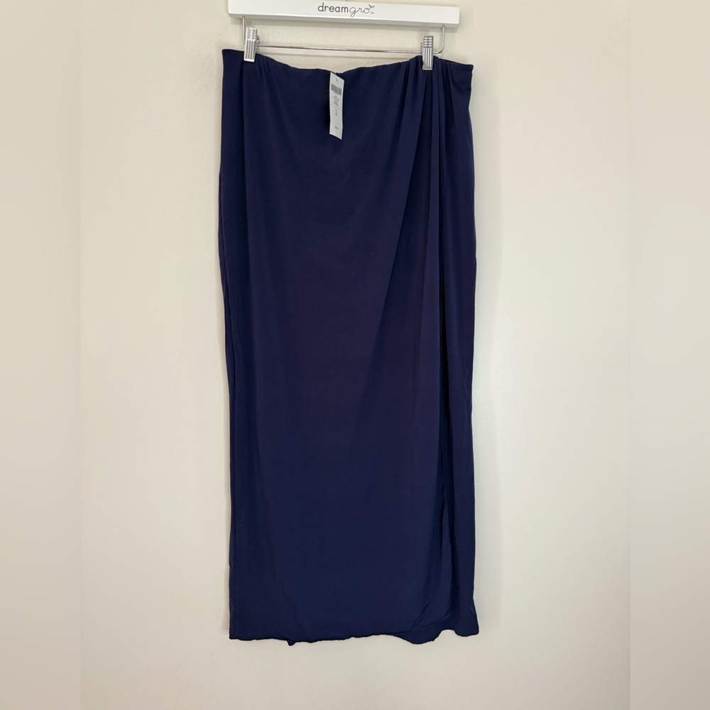 Chicos NWT Sydney Sarong Solid Navy Maxi Skirt Women's faux wrap size large (2)